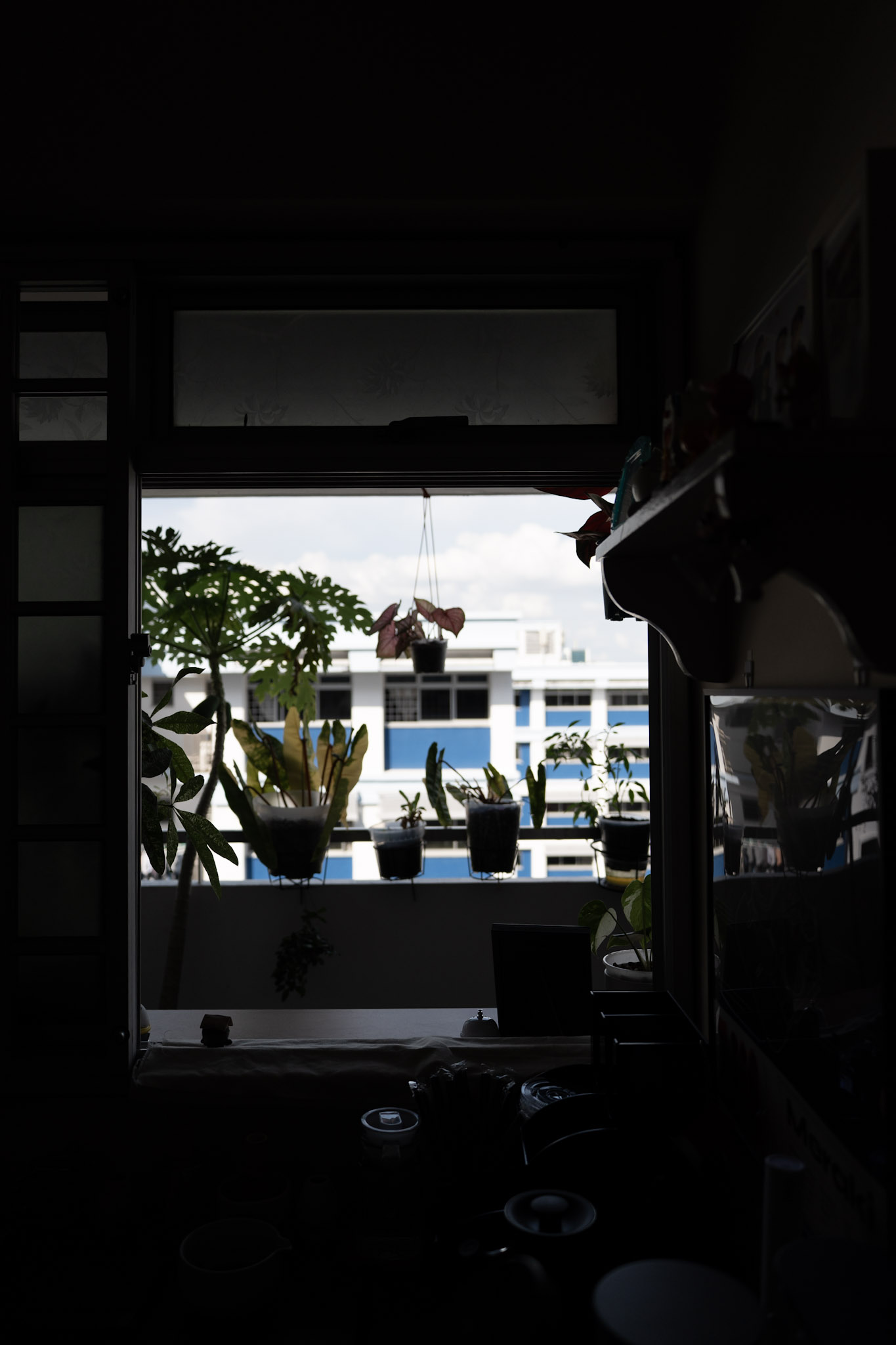 A cozy home window bar with matcha and coffee